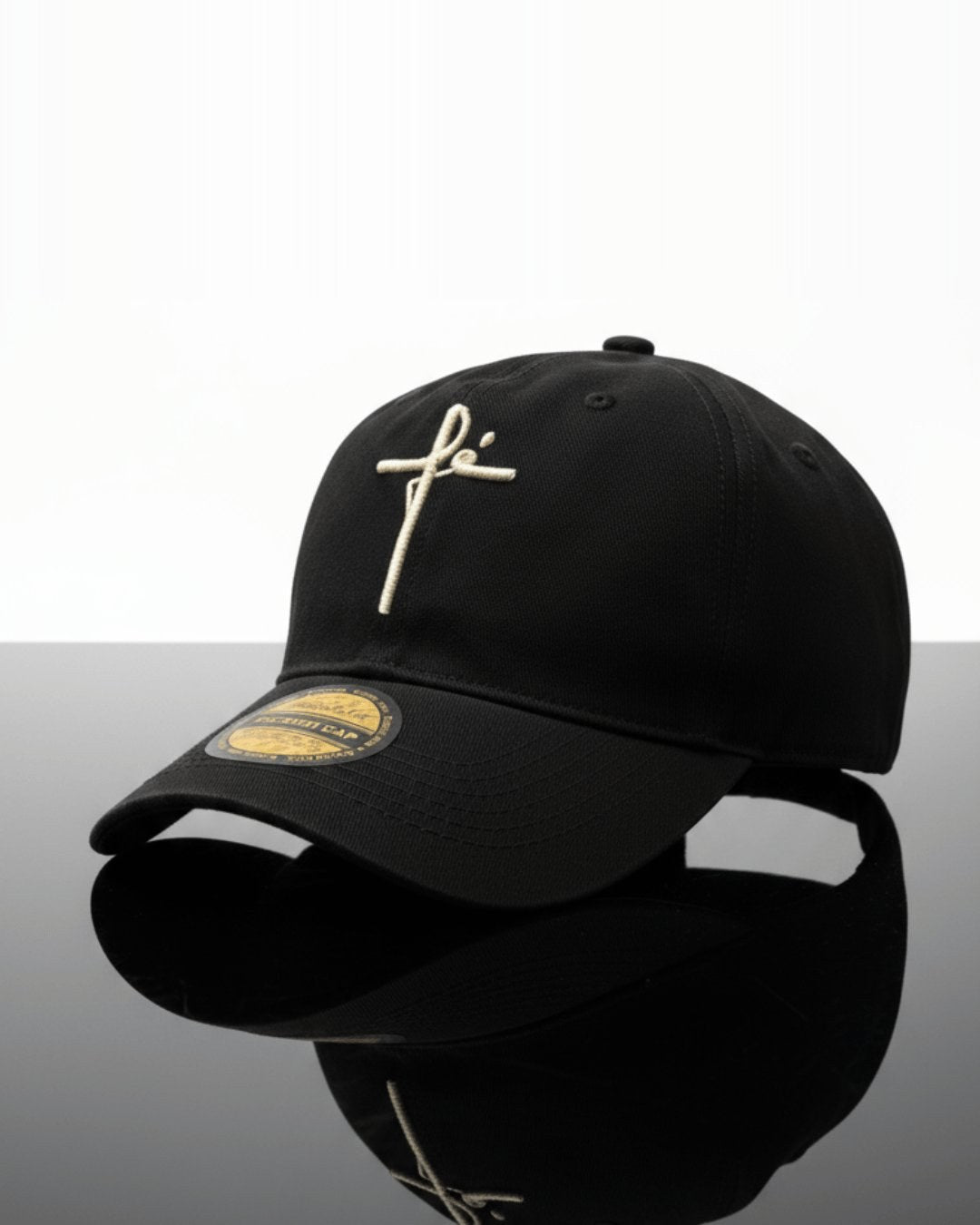 Gorra FÉ negra con bordado en relieve